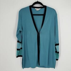 Misook Cardigan medium M teal black sweater jacket career business office work